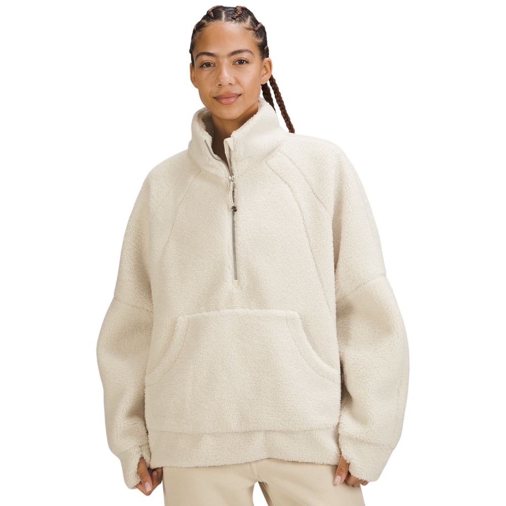 Lululemon Scuba Oversize Half Zip Sherpa Sweatshirt M/L Ivory Fleece Funnel Neck